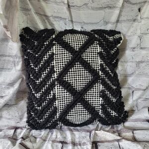 Boho black & white Decorative  Geometric Tufted Throw Pillow